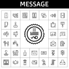 Sticker - message icon set. line icon style. message related icons such as mail, paint brush, post it, wishlist, father, sign, stamp, video, thinking, clipboard, coding, phone book, postcard