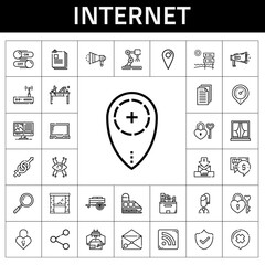 Poster - internet icon set. line icon style. internet related icons such as megaphone, access, gender, laptop, padlock, rss feed, cart, switch, security, router, computer, share