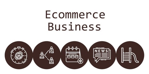 ecommerce business background concept with ecommerce business icons. Icons related calendar, news, slide, stopwatch, network