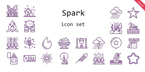 Wall Mural - spark icon set. line icon style. spark related icons such as magic, storm, star, magic trick, match, lighter, fire, fireworks, bonfire,