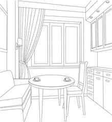 Wall Mural - vector, isolated sketch of interior kitchen