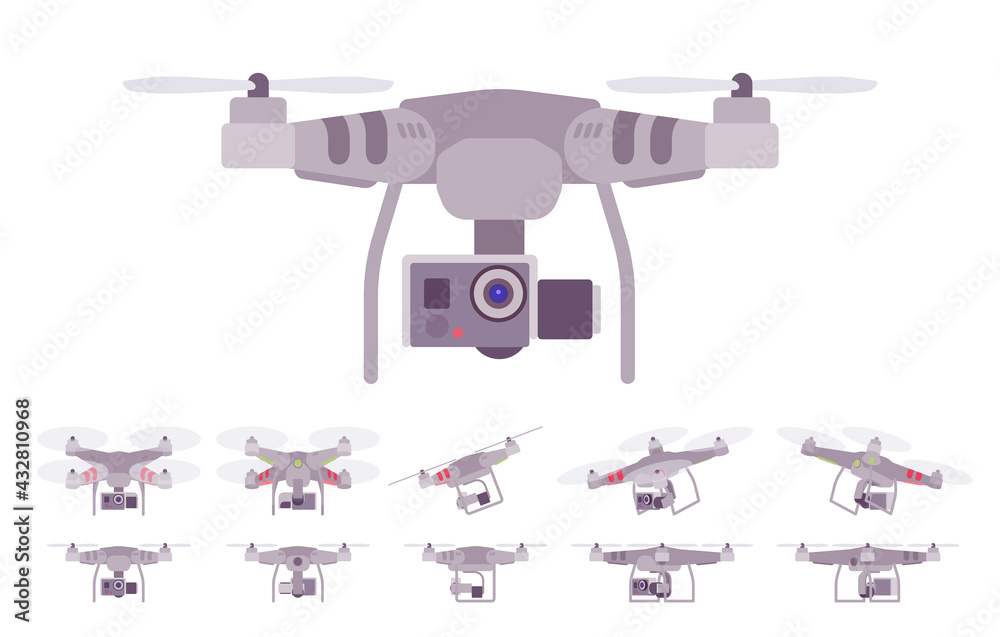 Quadcopter set, unmanned helicopter with four rotors, camera. Aerial ...