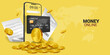 © pixelplus - Money online on mobile phone, wallet, and credit card online Online spending Concept of cryptocurrency technology. Online shopping spending And digital money