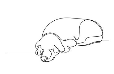 Sleeping dog continuous line. Cute dog isolated on white background. Vector illustration