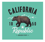 Fototapeta  - California typography with grizzly bear- vector illustration for t-shirt