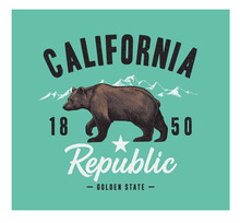 California Typography With Grizzly Bear- Vector Illustration For T-shirt