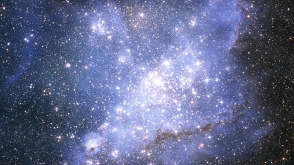 Wall Mural - galaxy exploration through outer space towards glowing small magellanic nebula. 4k 3d render animati