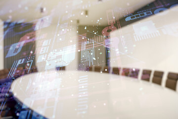 Aufkleber - Multi exposure of abstract software development hologram on a modern meeting room background, research and analytics concept