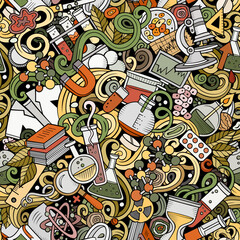 Wall Mural - science hand drawn doodles seamless pattern.