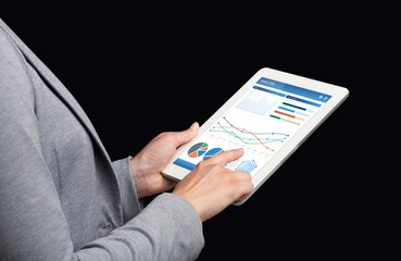 Aufkleber - Unrecognizable woman using financial app for market analysis