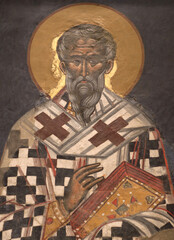 Wall Mural - Wall painting of the Pantokrator Monastery on holy mount Athos in Greece - Saint Dionysos the Areopagite. Mid-16th century.