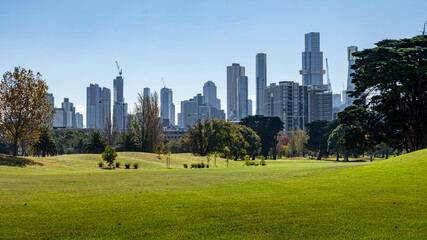 Sticker - Albert Park Golf Course with buildings background at Melbourne Victoria, Australia