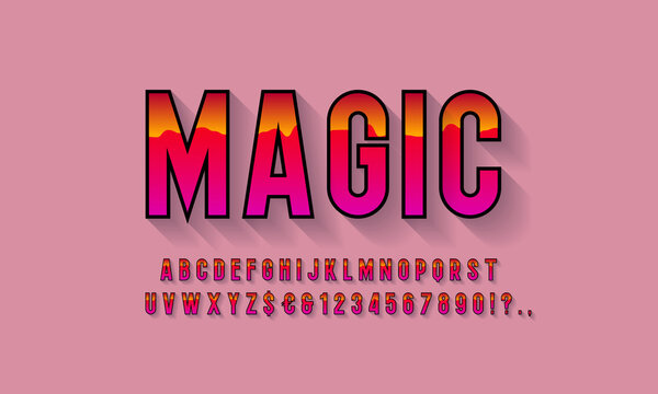 3d colorful abstract typeface font effect, modern type with shadow. Vector isometric letters and number.