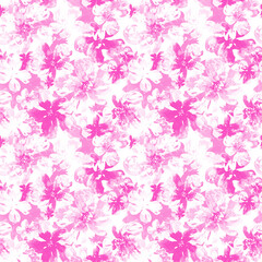  Pink watercolor flowers all over seamless floral pattern. 