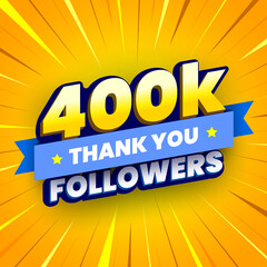 Wall Mural - 400000 followers banner with blue ribbon. Poster with thanks to subscribers on social networks. Vector illustration.