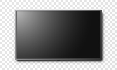 black flat screen lcd tv isolated on transparent background vector illustration.