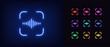 Neon voice identify icon. Glowing neon voice sign, outline speech recognition pictogram