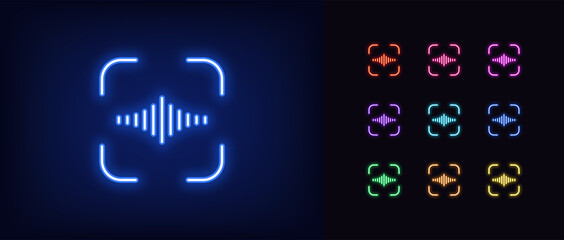 Poster - neon voice identify icon. glowing neon voice sign, outline speech recognition pictogram