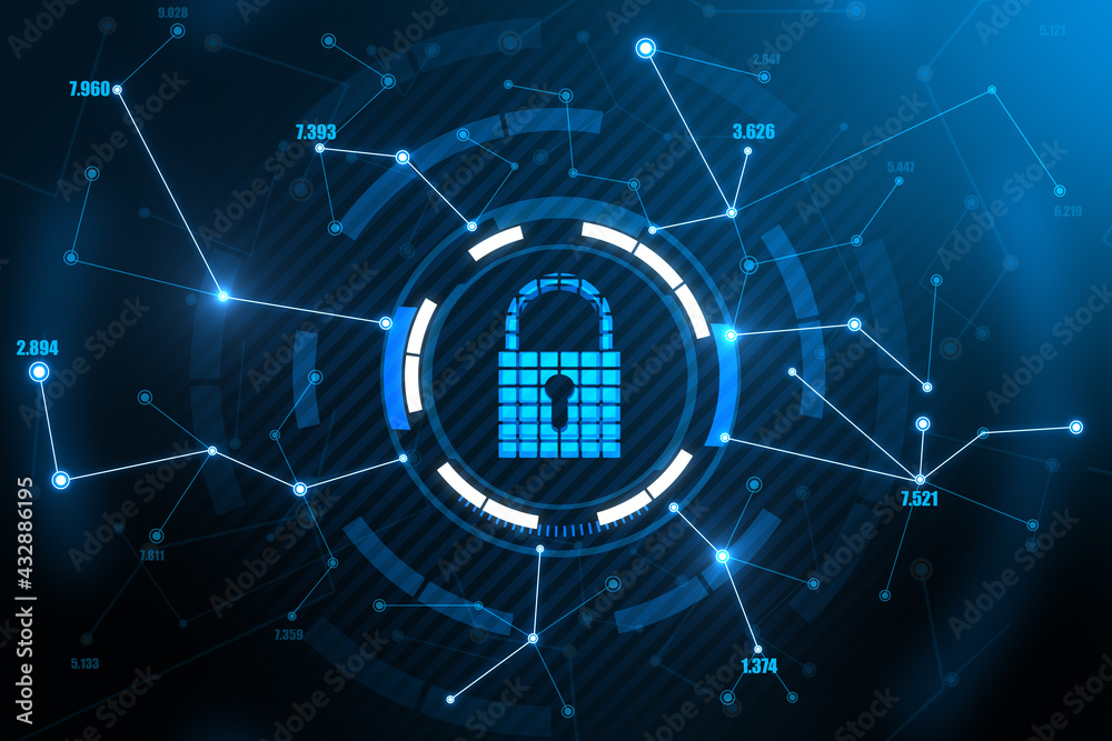 Digital security and personal data concept with glowing digital lock in ...