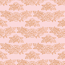 Peonies Seamless Pattern. Rose Gold Background With Elegant Linear Peonies, Vector Illustration