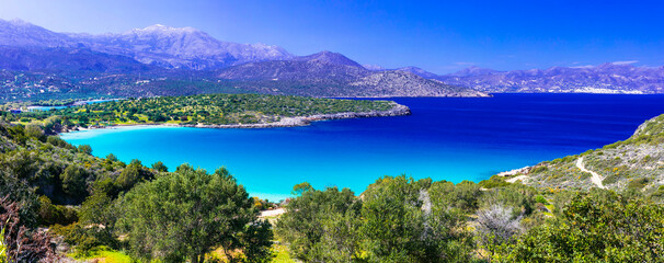 Wall Mural - Most beautiful beaches of Crete island -Istron bay near Agios Nicolaos. Greece nature scenery