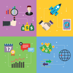 Sticker - Investment, business,sturtup and financial icons. Concepts of analysis investment, success business, financial investment, global investment.  Flat design icons in vector illustration.