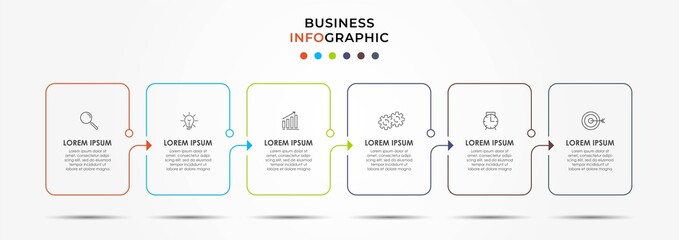 Vector Infographic design business template with icons and 6 options or steps. Can be used for process diagram, presentations, workflow layout, banner, flow chart, info graph