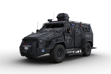 Poster - 3D rendering of an armoured police SWAT vehicle isolated on white.