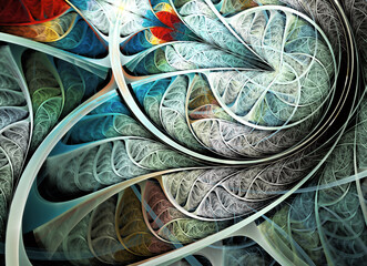 Poster - Abstract color dynamic textured background with lighting effect. Fractal spiral. Fractal art