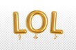 Vector realistic isolated golden balloon text of LOL on the transparent background.