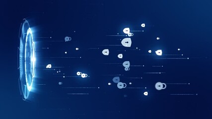 Poster - motion graphic of blue security shield icon connection with rotation of futuristic circle technology