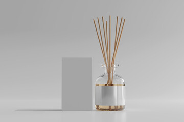 isolated incense air freshener reed diffuser glass bottle with box 3d rendering
