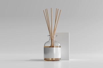 isolated incense air freshener reed diffuser glass bottle with box 3d rendering