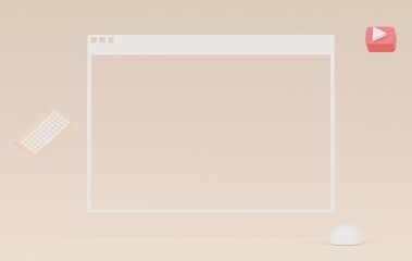 3d render Minimal webpage browser window with white copy space for mock up and creative design. Internet window screen. Online searching concept.