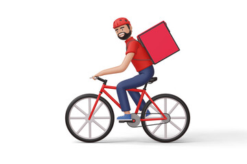 Courier bicycle delivery man with parcel box on the back, 3d rendering