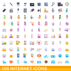 Poster - 100 internet icons set. Cartoon illustration of 100 internet icons vector set isolated on white background