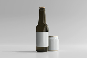 Poster - 250ml Stubby Soda or Beer Can and Bottle 3D Rendering