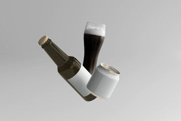 Poster - 250ml Stubby Soda or Beer Can and Bottle 3D Rendering