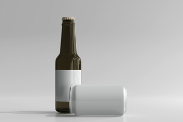 Poster - 330ml Medium Size Soda or Beer Can and Bottle 3D Rendering