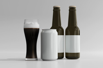 Poster - 330ml Medium Size Soda or Beer Can and Bottle 3D Rendering