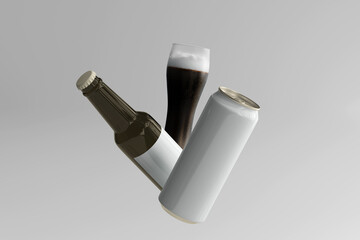 Poster - 500ml Sleek Soda or Beer Can with Bottle 3D Rendering