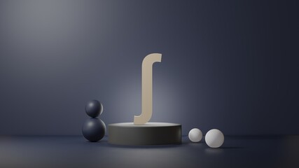 Poster - Integral sign in 3D style. 3D Illustration of mathematics symbol in podium and dark blue background