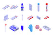 © ylivdesign - Covid test icons set. Isometric set of covid test vector icons for web design isolated on white background