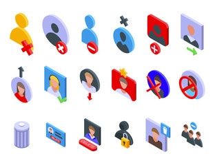Sticker - Delete user icons set. Isometric set of delete user vector icons for web design isolated on white background