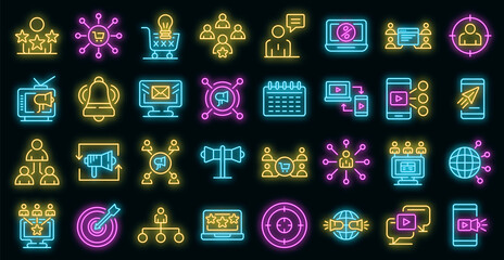Poster - remarketing icons set. outline set of remarketing vector icons neon color on black