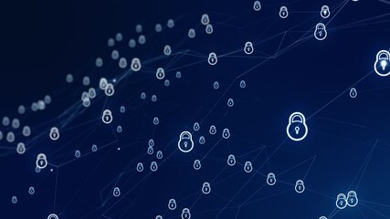 Poster - Motion graphic of Blue key security icon network connection abstract background concept seamless loop video