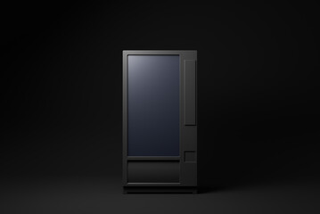 Wall Mural - Black Vending Machine floating on black background. minimal concept idea. monochrome. 3d render.
