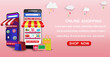 © Teerayut - Digital marketing on app smart phone or Website.Mobile application,package,delivery,Vector concept marketing and Shopping online.