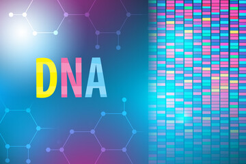 Poster - Big genomic data visualization. DNA Test. Genom map Analysis Visualization. Genetic research. DNA analysis. Genetic research and development. Genetic engineering.
