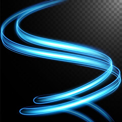 Wall Mural - Abstract blue wavy line of light with a transparent background, isolated and easy to edit. Vector Illustration